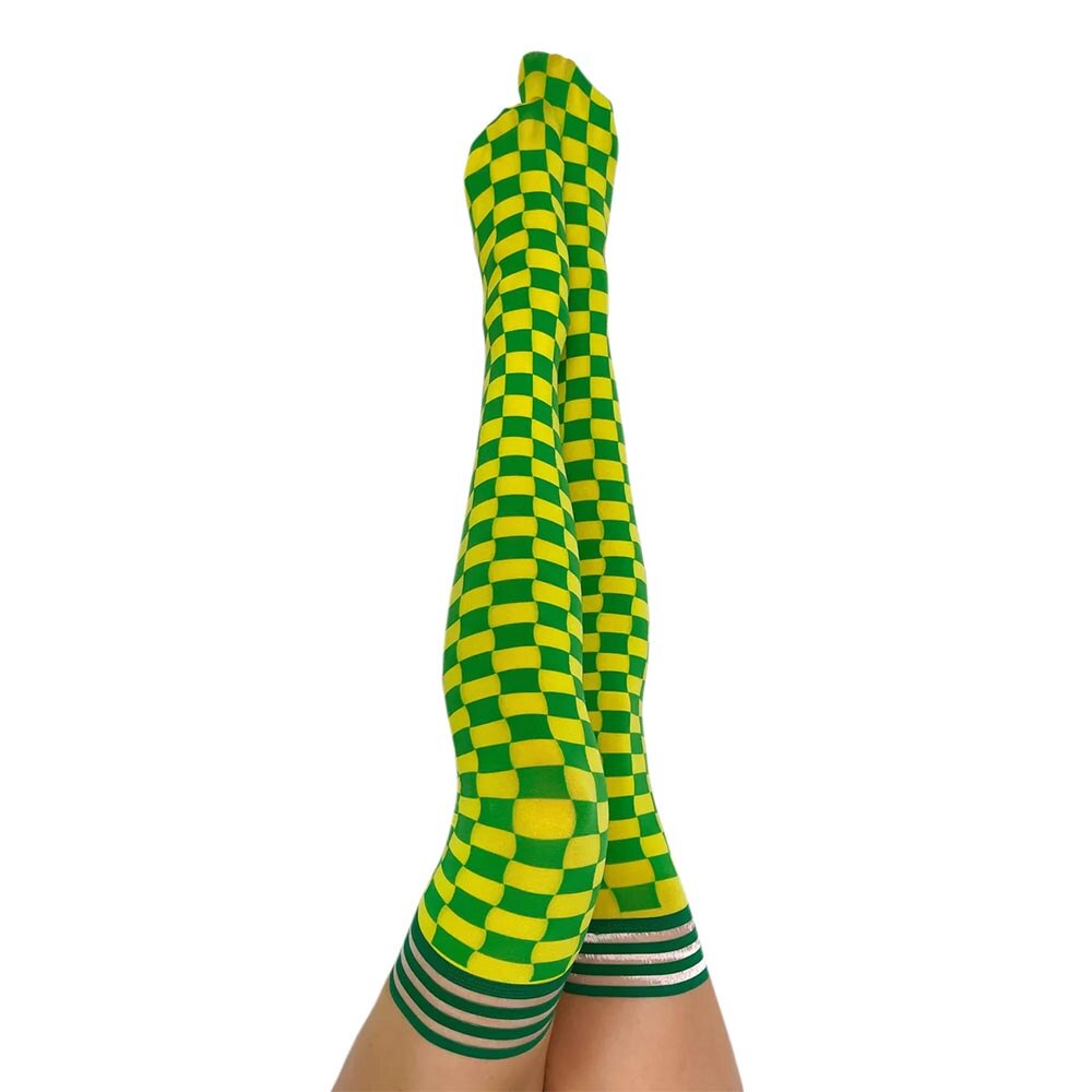 Ducks Spirit, Green, Knee, Accessories, Women, Kix'ies, Checkboard pattern, Sock, Size B, 950910